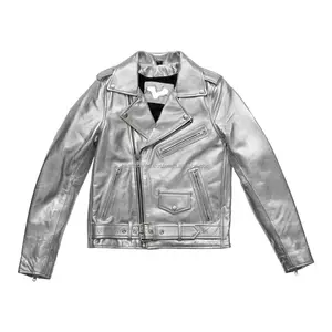 Women's Leather Jacket Metallic Bright Color Short Slim-fit Suit Collar Coat Slimming Shiny Leather Jackets