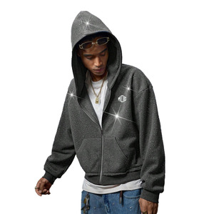 Sudadera con capucha para hombre con cremallera y pedrería brillante, estilo urbano, corta, personalizada con estrellas, venta al por mayor - Product Image 4