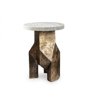 Indian Design Contemporary Metal <b>Side</b> <b>Table</b> With Hammered Finish <b>Round</b> Top And Circular Base For Living Room - Product Image 6