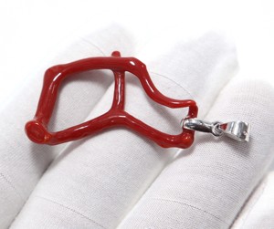 Pendentif en argent sterling 925, branche de corail rouge italien, pendentif bâton de corail de la mer Méditerranée, corail rouge naturel, taille 36 × 21 mm - Product Image 2