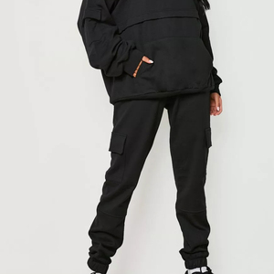 Ensemble deux pièces personnalisable pour femme, grande taille, en polaire à capuche, style streetwear sportif, respirant, antibactérien, 100 % coton, hiver, couleur unie - Product Image 4