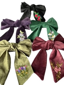 Luxury Mint Green Satin Embroidered Hair <b>Bow</b> <b>Clip</b> Weddings and Fashion Handmade Floral Beaded Long Tail Boutique Hair Accessory - Product Image 5