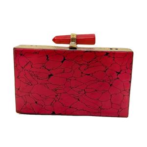 Red Stone Gemstone Panelled <b>Clutch</b> with Crackle Vein Texture Gold Frame Handcrafted Statement Accessory Bag gift her - Product Image 1