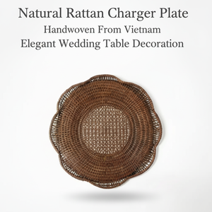 แผ่นรองจานหวายธรรมชาติแบบคลาสสิก ทนความร้อน เป็นมิตรกับสิ่งแวดล้อม งานสานมือ ขอบหยัก สำหรับตกแต่งโต๊ะงานแต่งงาน - Product Image 1
