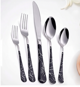 Ensemble de couverts en argent avec poignée en marbre noir pour salle à manger de luxe utilisation de restaurant de fête de mariage et décor de table moderne élégant - Product Image 1
