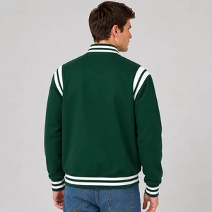 Blouson Bomber Uni Vert Hiver pour Homme à Manches Longues avec Logo Frontal – Vêtement Décontracté de Sport et d'Équipe - Product Image 4
