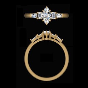 Bague de fiançailles en diamant taille marquise en or jaune 1,13 carat avec pierres latérales taille émeraude, alliance à cinq pierres, bijoux de mariée raffinés - Product Image 2