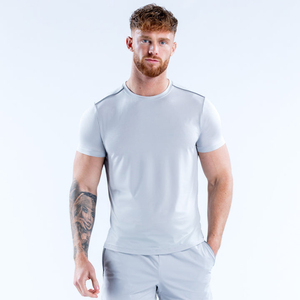 T-shirts de sport pour hommes à manches courtes, col rond, séchage rapide, coupe ajustée, haute performance, couleur platine, décontractés, vente en gros, tendance du moment - Product Image 1