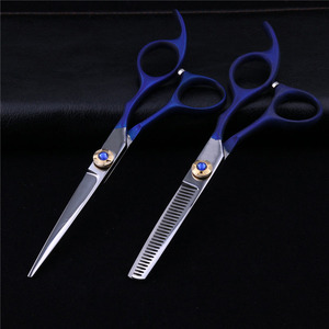Blue Professional Hair Cutting <b>Shears</b> Stainless Steel Blade Thinning Scissors for Salon Use Right Handed <b>Long</b> <b>Handle</b> - Product Image 6