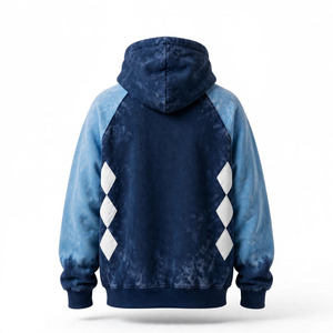 Sudadera con Capucha de Forro Polar Ecológico para Hombre, Manga Raglán, Diseño Holgado Informal con Bolsillos en Azul y Blanco - Product Image 4