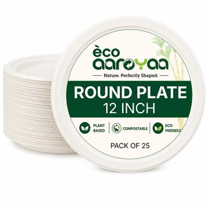 Assiettes écologiques Aaroyaa extra larges de 12 pouces en bagasse biodégradable, faites à la main, résistantes à la rouille, vaisselle jetable écologique pour - Product Image 2
