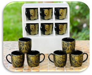Oriental Ceramic <b>Mug</b> Set With Gold Floral Pattern 6 Pieces In Grid <b>Box</b> For Gift - Product Image 3