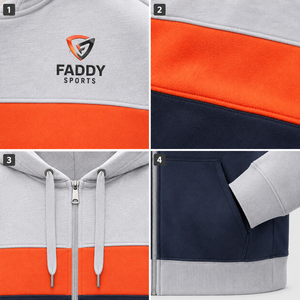Custom Men's Color Block Full <b>Zip</b> Hoodie Fleece Cotton Casual Sportswear Sweatshirt Outdoor Gym Training Zipper Jacket - Product Image 6
