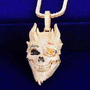 Elegante Colgante de Calavera de Plata de Ley 925 con Moissanita VVS Personalizada, Esqueleto de Diablo con Incrustaciones, Joyería de Lujo Unisex Estilo Hip Hop - Product Image 4