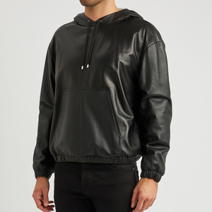 Sweat-shirt unisexe noir à capuche coupe-vent en coton oversize, couleur unie décontractée avec poches, idéal pour l'hiver, anti-boulochage - Product Image 2