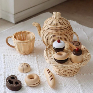 Eco friendly rattan tea <b>set</b> lovely play <b>teapot</b> & cup custom kids toys with different design - Product Image 6