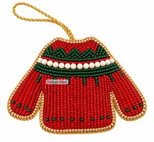 Guirnalda Navideña Hecha a Mano con Cuentas, Adorno Verde, Rojo y Dorado con Estrella y Bastón de Caramelo, Decoración para Árbol de Navidad, Accesorio Artesanal - Product Image 3