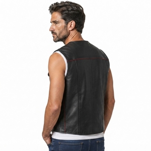 Chaleco de Cuero para Hombre, Chaleco de Cuero Genuino de Primera Calidad, Suave y Cómodo, Estilo Motero Clásico, Ropa Casual para Exteriores, OEM ODM - Product Image 3