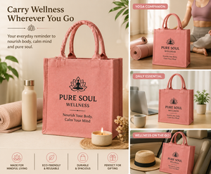 กระเป๋าผ้า Non-Woven ลายพิมพ์ตัวอักษรสีชมพูขนาดใหญ่ พร้อมหูหิ้ว สำหรับใช้ในชีวิตประจำวัน ยี่ห้อ PURE SOUL WELLNESS - Product Image 4