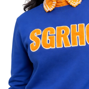 Sweat-shirt en chenille bleu élégant Sigma Gamma Rho GRHO à manches bouffantes pour femme, mélange de coton, coupe décontractée à manches longues - Product Image 6