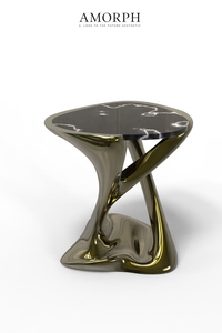 Modern Sculptural <b>Side</b> <b>Table</b> Brass Tone Base Antique Gold Finish Glass <b>Marble</b> <b>Top</b> Luxury Designer Accent <b>Table</b> Living Room Fully - Product Image 6