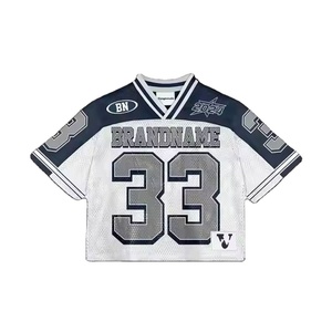 Fabrication OEM, maillot de rugby pour femmes, col en V imprimé personnalisé, maillot de football américain Boxy, t-shirts sublimés - Product Image 1