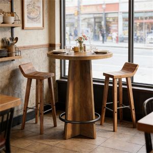 Wooden Tavern <b>Bar</b> Table with Storage Drawers <b>Small</b> Side Coffee Table - Product Image 2