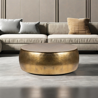 Table Basse en Aluminium Texture Martelée Plateau Rond Style Nordique Pour Salon et Chambre à Coucher