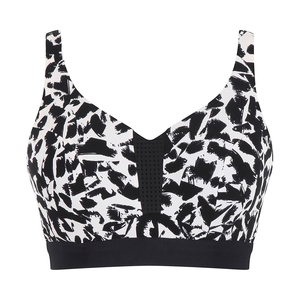 Wholesale High Support Abstract Black and White <b>Brush</b> Stroke Print Sports Bra with Mesh Detail - Product Image 1
