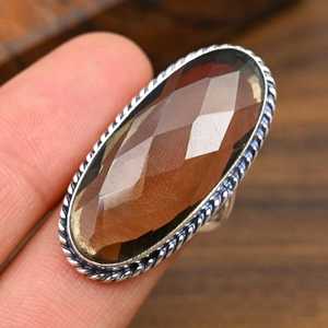 Bague en topaze fumée, argent sterling 925, bijou artisanal, topaze naturelle, cadeau de nouvel an pour femme - Product Image 2