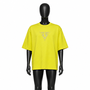 เสื้อยืดโอเวอร์ไซส์ผ้าคอตตอนหนานุ่มปักโลโก้คริสตัล  ทรงหลวมสไตล์สตรีทแวร์ฮิปฮอป สีเขียวนีออน  สำหรับผู้ชายและผู้หญิง  ลายกราฟิก - Product Image 1