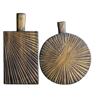 Planches à découper en bois faites à la main avec ligne rayonnante sculpture ensemble de cuisine décoratif rustique plateau de service en bois écologique - Product Image 1