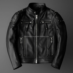Gótico Cyber Moto estilo genuino piel de vaca cuero lienzo impreso calavera Punk Biker carta patrón chaqueta de invierno para hombres - Product Image 2
