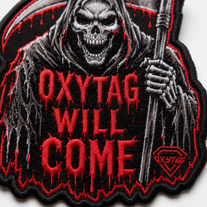 Patch brodé Oxytag Grim Reaper thermocollant, forme irrégulière, en feutre non tissé, décoration, prix de gros, OEM personnalisé 2026 - Product Image 5