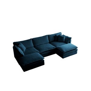 Divano Angolare Moderno Minimalista a U, 5 Posti Convertibile con Poggiapiedi Reversibile e 2 Pouf, Morbido per Soggiorno - Product Image 3