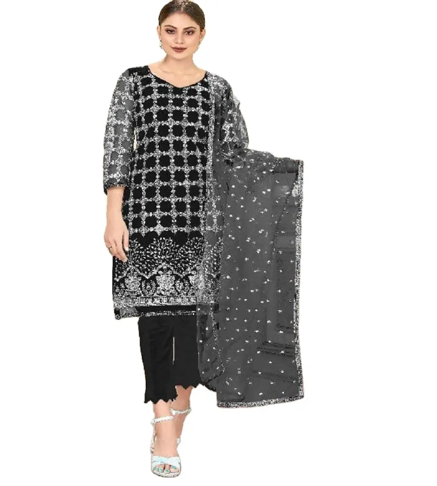 Новинка, тяжелые вышитые бисером пакистанские индийские свадебные сетки lahenda для женщин, оптовая продажа одежды из сурата