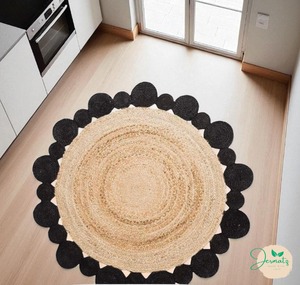 Jermatz Round Jute Rug Natural Brown Braided Non-Slip Rubber Backing <b>Kitchen</b> Floor <b>Mat</b> Modern Style Spot Clean - Product Image 1