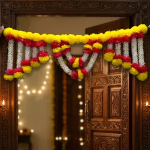Traditional Floral <b>Wall</b> Hanging with Yellow Red White Garland for Wedding Home <b>Decor</b> Entryway Tapestry - Product Image 2