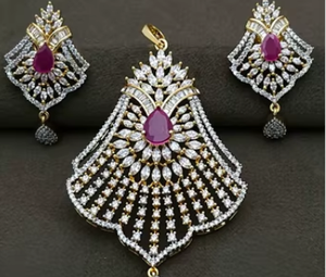 ชุดจี้ดีไซน์เนอร์สีทองสีขาวทันสมัยพร้อมต่างหูประดับหินโฆษณาสำหรับงานแต่งงานของผู้หญิง - Product Image 2