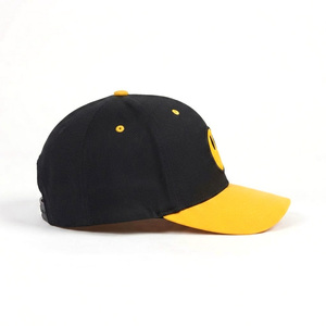 Gorra de Béisbol Negra y Amarilla con Bordado de Sonrisa de Dibujos Animados en el Panel Frontal, 6 Paneles, Ajustable, Unisex, Casual - Product Image 4