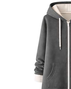 Sudadera con capucha larga con cremallera, color gris carbón, abrigo de invierno de forro polar para mujer, ropa exterior informal de gran tamaño con bolsillos, OEM personalizado - Product Image 4
