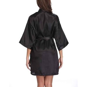 Bata Kimono de Satén Liso de Poliéster para Mujer, Color Sólido, para Fiesta, Dama de Honor, Boda, Ropa de Dormir, con Perlas y Flores, Logotipo Personalizado, Venta al por Mayor - Product Image 4