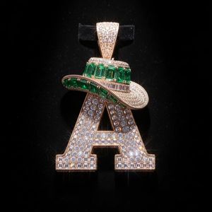 10Kt Yellow Gold Letter A <b>Pendant</b> Green <b>Emerald</b> Cut Moissanite Charm Round Brilliant Cut Micro Insert Jewelry - Product Image 1