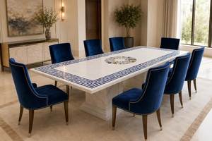 Modern Rectangle Stone Top <b>Dining</b> <b>Table</b> Gold Metal Legs Waterproof Durable Eco-Friendly 6 Seater Stable Structure Home Furniture - Product Image 5