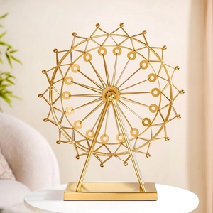 Figura Decorativa Moderna y Creativa de Rueda de la Fortuna en Metal Dorado sobre Base Rectangular para Decoración de Interiores - Product Image 2