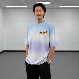 High Quality New Oversized Men's T-Shirts 100% Cotton Solid Spray Effect <b>Drop</b> Shoulder O-Neck Short Sleeve Breathable Plus Size - Product Image 1