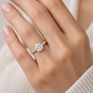 Bague de fiançailles et de mariage classique en or jaune 14 carats avec collier caché pavé de diamants de laboratoire certifiés IGI 3,250 CTS, bijoux personnalisés OEM - Product Image 3
