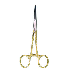 Ciseaux de traumatologie jaunes (lot de 3) et pinces à artères avec points blancs imprimés et revêtement au fluorure pour usage médical - Product Image 4