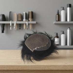 Perruque en cheveux humains modèle Q6 pour hommes, toupet pour hommes, patch capillaire blanc à la plus faible densité pour hommes, boutique en ligne Alibaba, cheveux humains bruts - Product Image 1