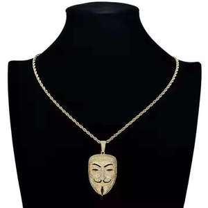 Collier pendentif masque Hip Hop en moissanite taille brillant rond, plaqué or argent 925, bijoux de fête unisexe - Product Image 3